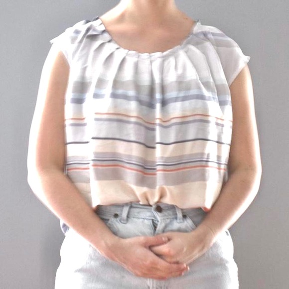 LC Lauren Conrad Tops - LC Lauren Conrad Multicolor Pastel Stripe Light Ruffled Summertime Blouse